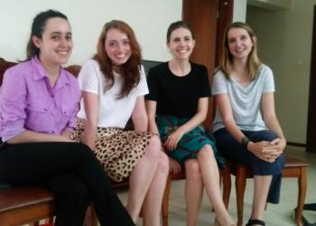 UVA School of Medicine students, Tania Rodriguez-Carpio, Elizabeth Harvey, Leah Reichle and UVA School of Nursing student, Kate Partlow in Rwanda 2019.